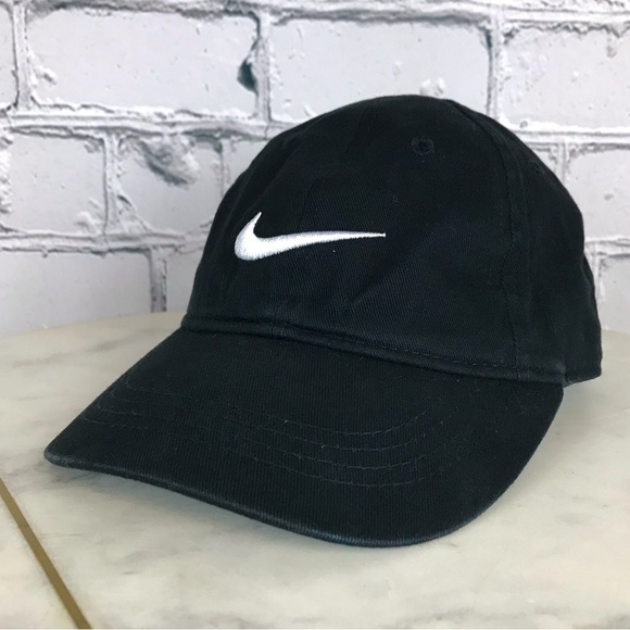 Nike Just Do It Kids Toddler Black Casual Adjustable Hat & Cap White Swoosh - Picture 1 of 11